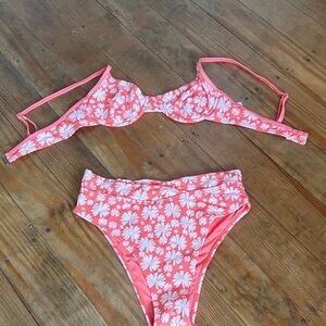 Pink Lily Coral and White Floral Bikini